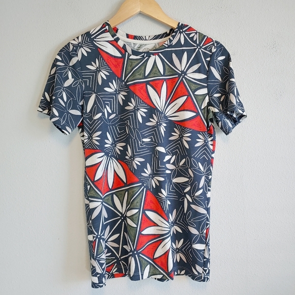 Tory Burch Acoma Pottery Pima Cotton Floral Geometric T-Shirt Sz S - Picture 1 of 6